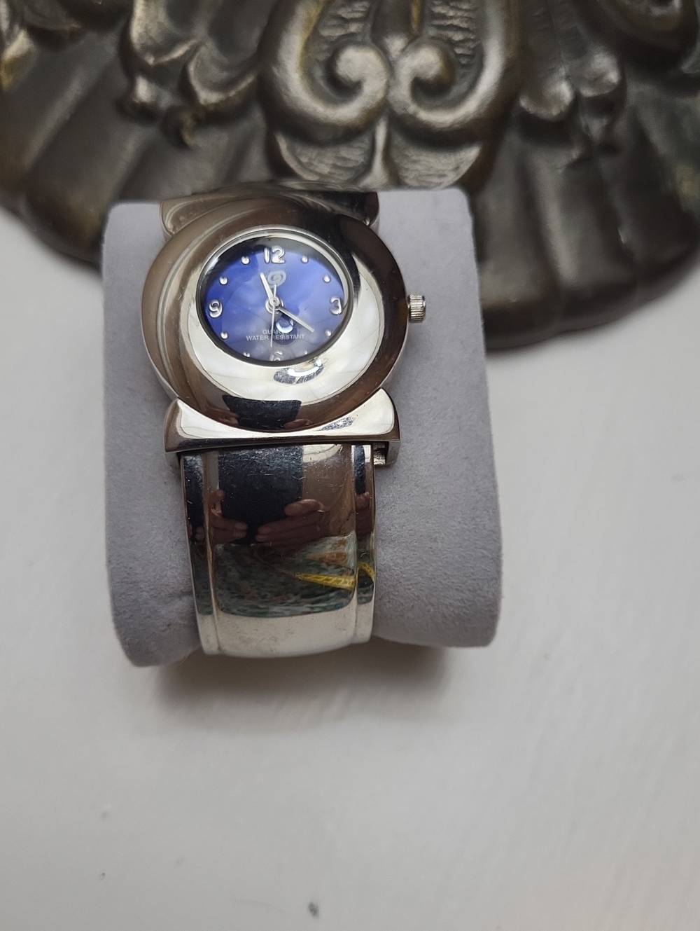 Silver Bangle Watch with Blue Dial - Women's Jewelry